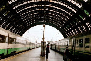 on left our train in Milan going to Rome
